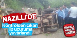 Nazilli'de kontrolden çıkan jip uçuruma yuvarlandı.