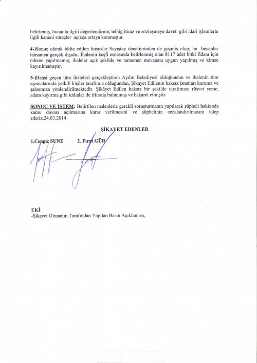 Aydın Belediyesi Personelinden Uzunırmak Hakkında Suç Duyurusu