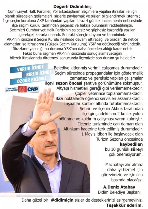 Didim Belediye Başkanı Atabay’dan İtiraz Açıklaması